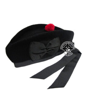 Glengarry Black With Red Pom Pom