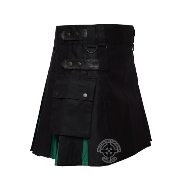 Ladies Hybrid Kilt Black with Green in Pleats 4 leather Straps 2 ...